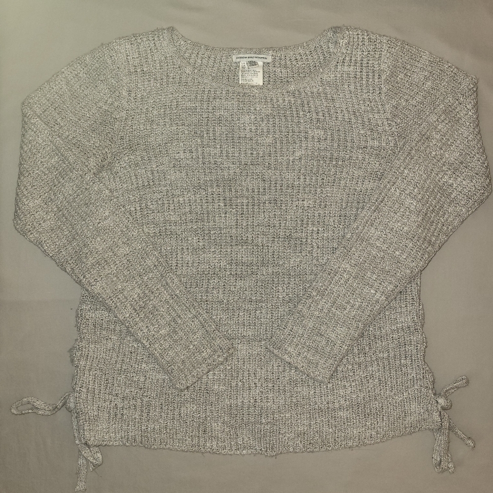 American Eagle Small Gray Knit Sweater with Adjustable Side Ties